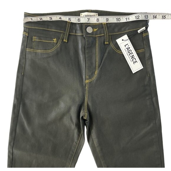 L’Agence Margot High Rise‎ Skinny Coated Army Green Gold Contrast 25 Stretch NWT - Picture 5 of 11
